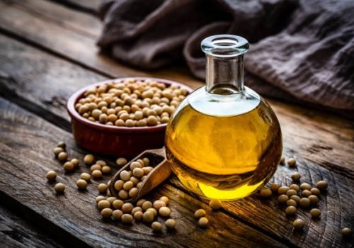 soy-oil-bottle-and-dried-soybean